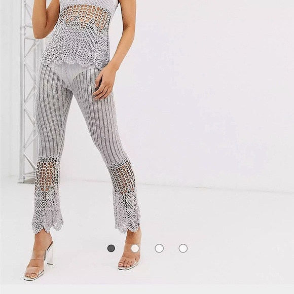 ASOS DESIGN co-ord crochet high waisted flare pants and top in metallic yarn - Picture 4 of 6